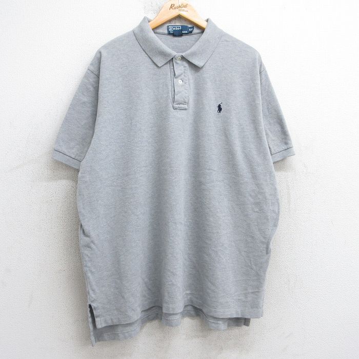 【50%OFF】XL★古着 ラルフローレン Ralph Lauren 半袖 ブランド ポロ シャツ メンズ 90年代 90s ワンポイントロゴ 鹿の子 大きいサイズ コットン グレー 霜降り 25aug05 中古 トップス