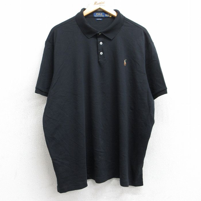 XL★古着 ラルフローレン Ralph Lauren 半袖 ブランド ポロ シャツ メンズ ワンポイントロゴ 大きいサイズ コットン 黒 ブラック 25aug05 中古 トップス
