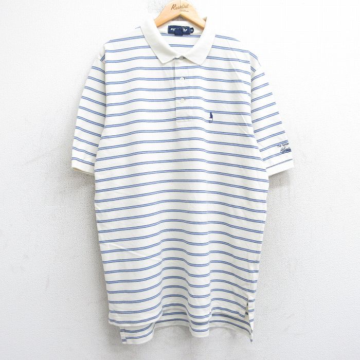 XL★古着 ラルフローレン Ralph Lauren ポロゴルフ 半袖 ブランド ポロ シャツ メンズ 90年代 90s モンキー 鹿の子 大きいサイズ 白他 ホワイト ボーダー 25aug05 中古 トップス