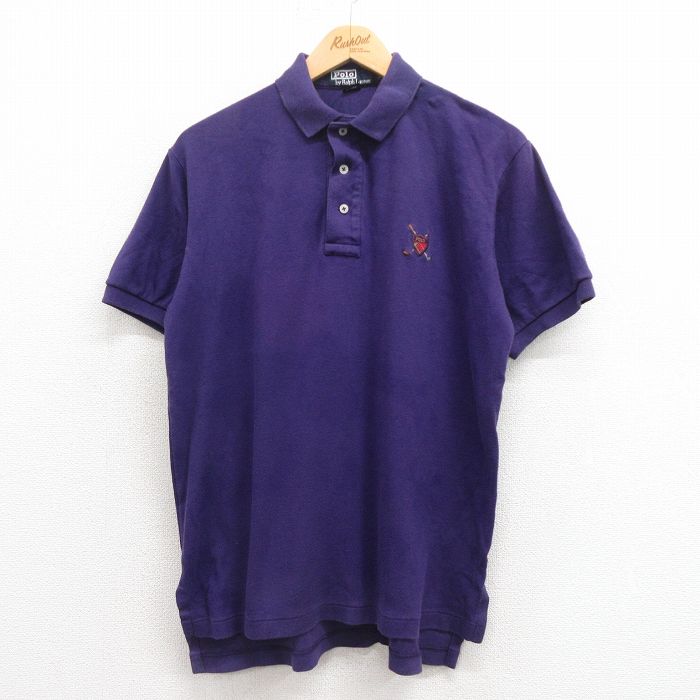 【50%OFF】L★古着 ラルフローレン Ralph Lauren 半袖 ブランド ポロ シャツ メンズ 90年代 90s ワンポイントロゴ コットン USA製 紫 パープル 25aug09 中古 トップス
