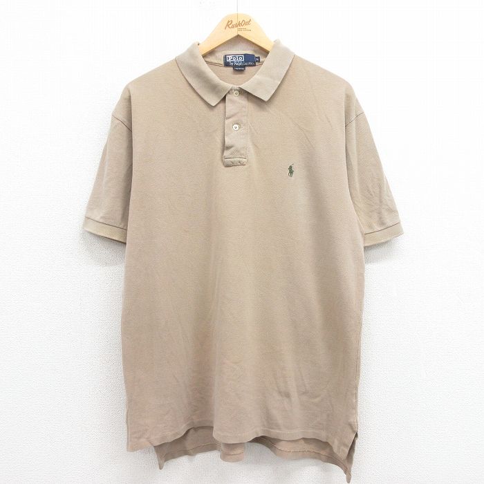 【50%OFF】XL★古着 ラルフローレン Ralph Lauren 半袖 ブランド ポロ シャツ メンズ 90年代 90s ワンポイントロゴ 鹿の子 コットン USA製 ベージュ カーキ 25aug09 中古 トップス
