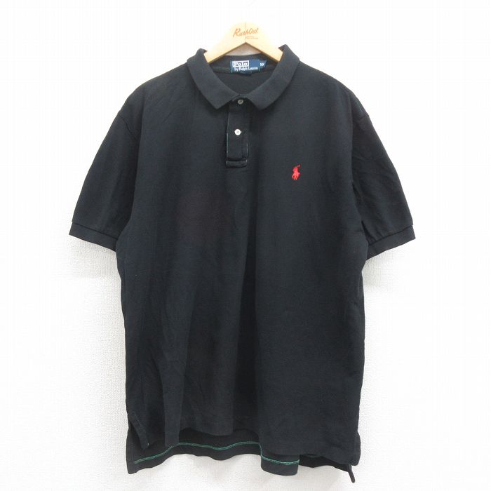 【50%OFF】XL★古着 ラルフローレン Ralph Lauren 半袖 ブランド ポロ シャツ メンズ 90年代 90s ワンポイントロゴ 鹿の子 大きいサイズ コットン 黒 ブラック 25aug09 中古 トップス