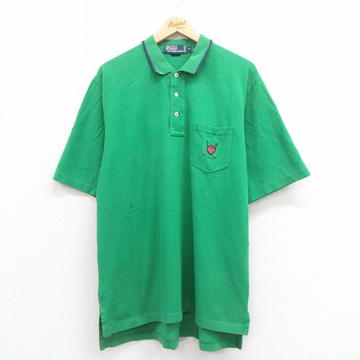 XL★古着 ラルフローレン Ralph Lauren 半袖 ブランド ポロ シャツ メンズ 90年代 90s ワンポイントロゴ 鹿の子 大きいサイズ コットン 緑 グリーン 25aug09 中古 トップス