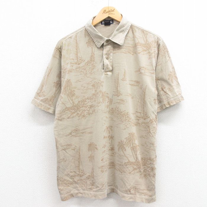 L★古着 ランズエンド 半袖 ブランド ポロ シャツ メンズ 00年代 00s ヤシの木 コットン ベージュ カーキ 25aug09 中古 トップス
