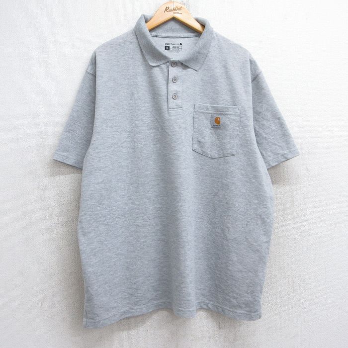 【50%OFF】XL★古着 カーハート Carhartt 半袖 ブランド ポロ シャツ メンズ ワンポイントロゴ 大きいサイズ グレー 霜降り 25aug23 中古 トップス