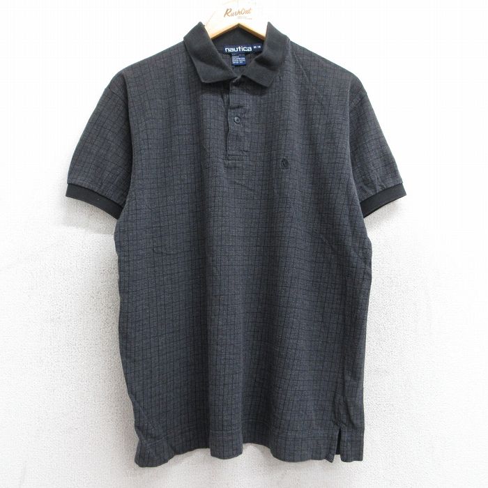 XL★古着 ノーティカ NAUTICA 半袖 ブランド ポロ シャツ メンズ 90年代 90s ワンポイントロゴ 鹿の子 コットン 濃グレー他 チェック 25aug23 中古 トップス