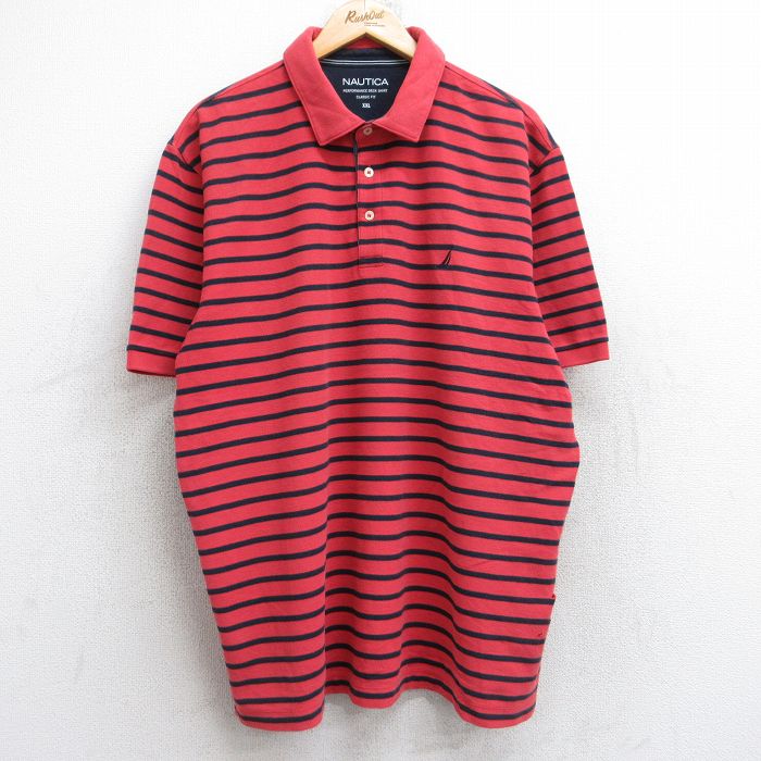 XL★古着 ノーティカ NAUTICA 半袖 ブランド ポロ シャツ メンズ ワンポイントロゴ 大きいサイズ 赤他 レッド ボーダー 25aug23 中古 トップス