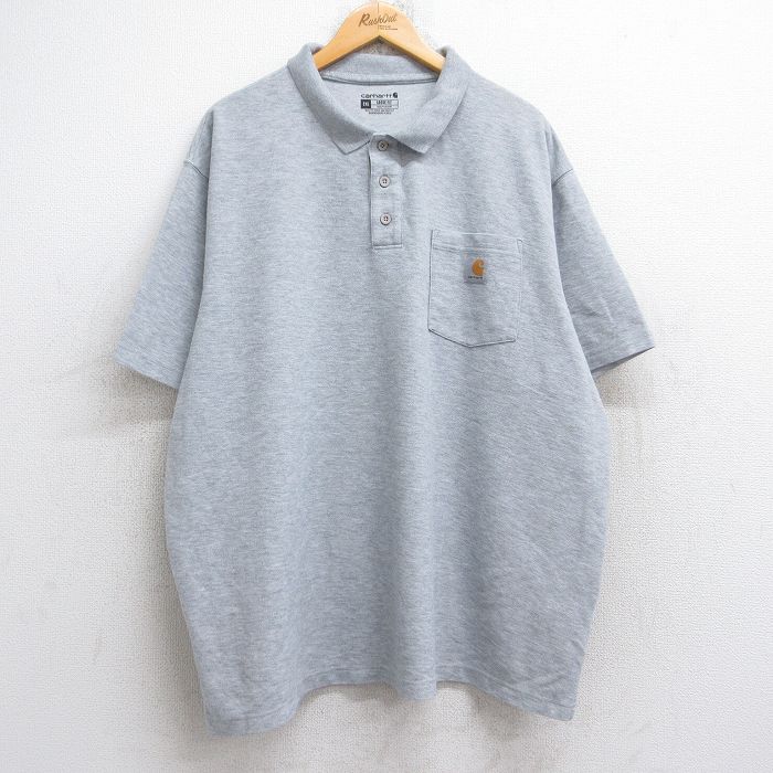 XL★古着 カーハート Carhartt 半袖 ブランド ポロ シャツ メンズ ワンポイントロゴ 鹿の子 大きいサイズ グレー 霜降り 25aug23 中古 トップス