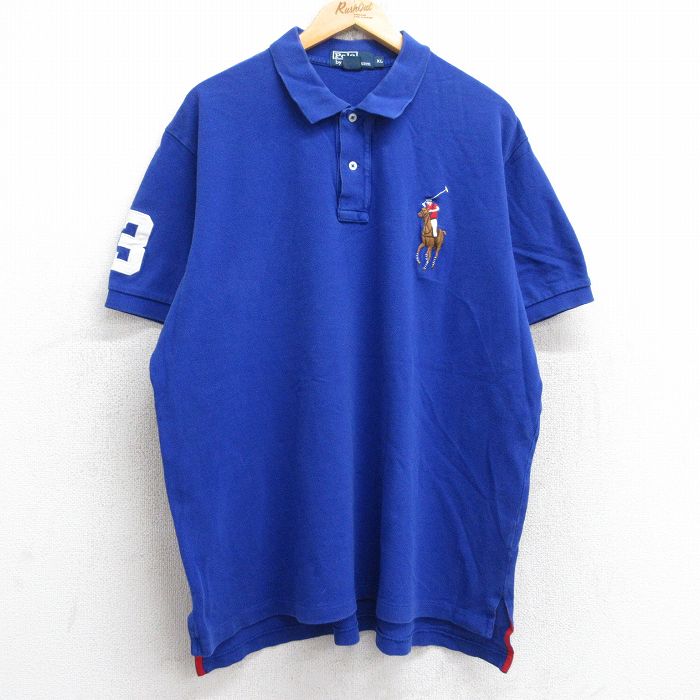 XL★古着 ラルフローレン Ralph Lauren 半袖 ブランド ポロ シャツ メンズ ビッグポニー コットン 大きいサイズ 青 ブルー 25aug23 中古 トップス