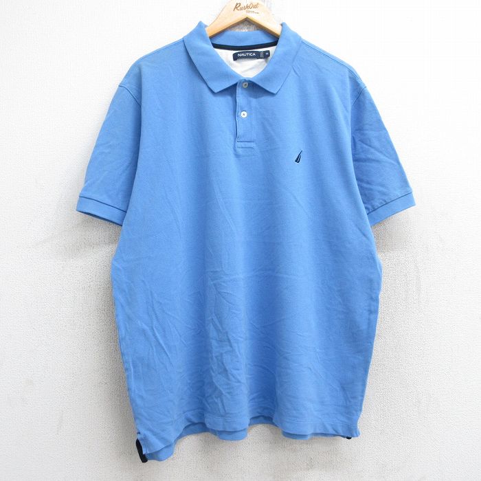 XL★古着 ノーティカ NAUTICA 半袖 ブランド ポロ シャツ メンズ ワンポイントロゴ 鹿の子 大きいサイズ コットン 薄紺 ネイビー 25aug25 中古 トップス