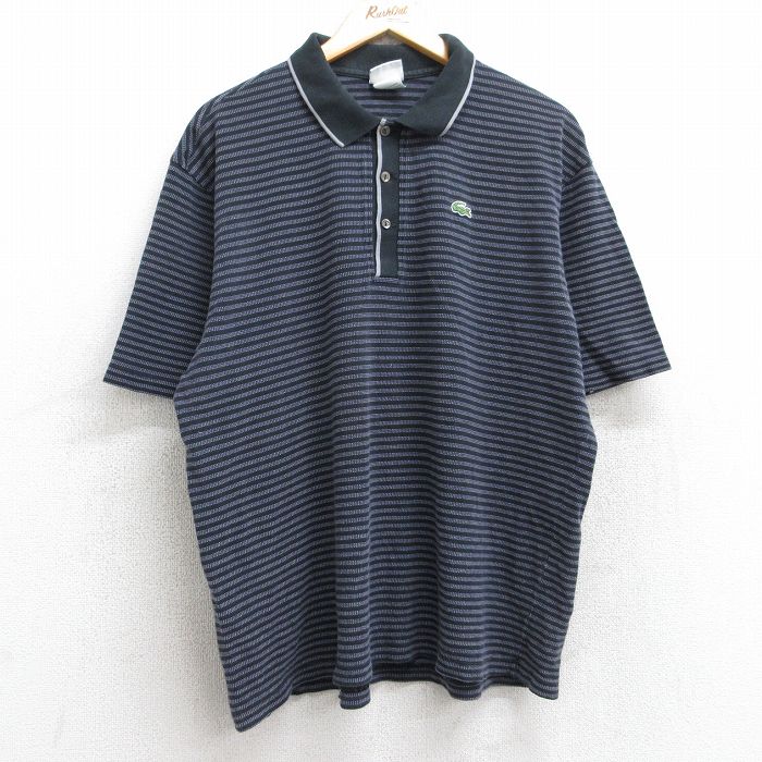 XL★古着 ラコステ LACOSTE 半袖 ブランド ポロ シャツ メンズ ワンポイントロゴ 鹿の子 大きいサイズ コットン フランス製 黒他 ブラック ボーダー 【spe】 25aug25 中古 トップス