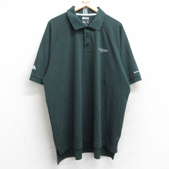 XL★古着 アディダス adidas 半袖 ブランド ポロ シャツ メンズ サバンナ ラグラン 大きいサイズ ロング丈 緑 グリーン 25aug25 中古 トップス