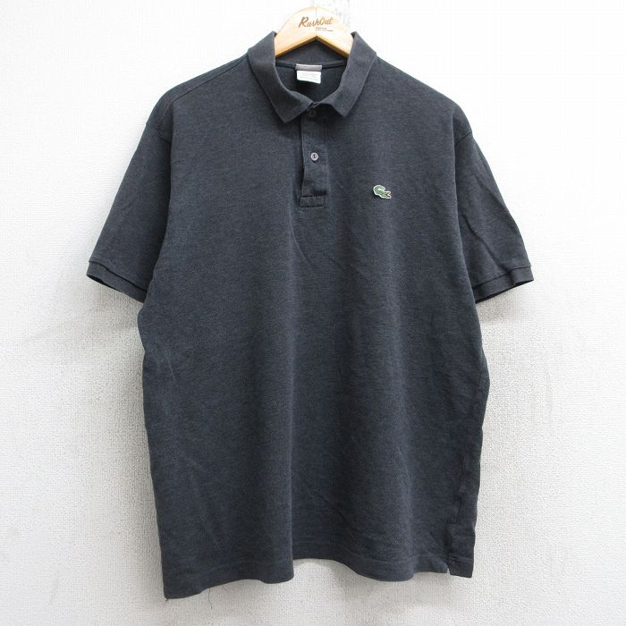 XL★古着 ラコステ LACOSTE 半袖 ブランド ポロ シャツ メンズ ワンポイントロゴ 鹿の子 大きいサイズ コットン 濃グレー 霜降り 25aug25 中古 トップス