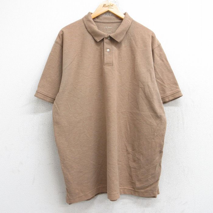 XL★古着 エルエルビーン LLBEAN 半袖 ブランド ポロ シャツ メンズ 鹿の子 ロング丈 大きいサイズ コットン 濃ベージュ カーキ 25aug25 中古 トップス