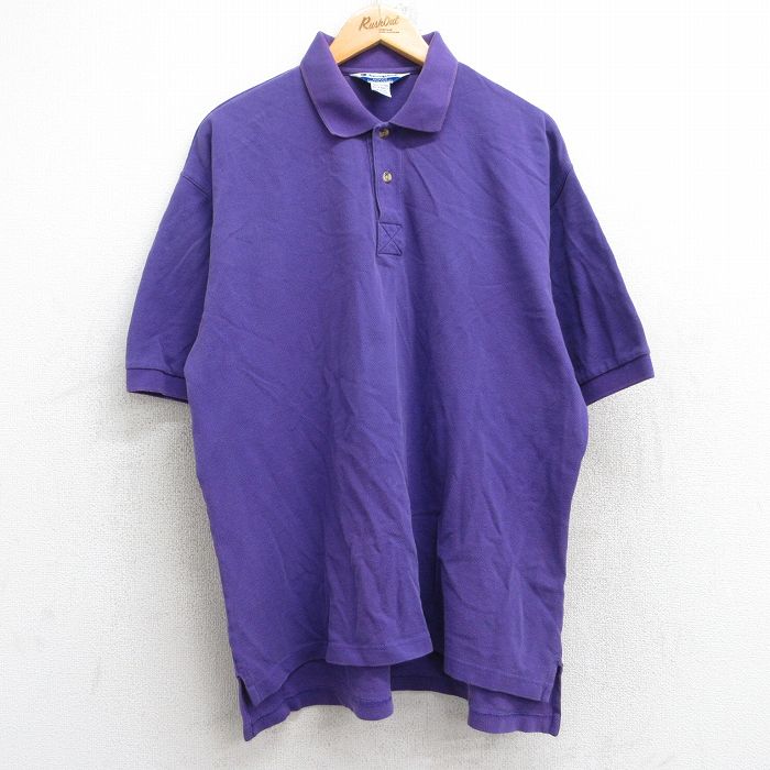 XL★古着 チャンピオン champion 半袖 ブランド ポロ シャツ メンズ 90年代 90s 鹿の子 大きいサイズ コットン 紫 パープル 25aug25 中古 トップス