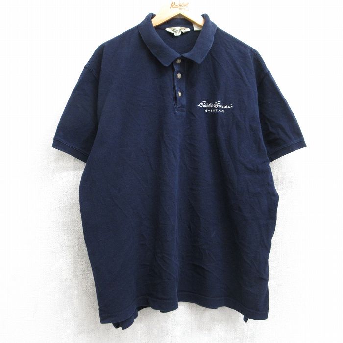 XL★古着 エディーバウアー 半袖 ブランド ポロ シャツ メンズ 00年代 00s ワンポイントロゴ 鹿の子 大きいサイズ コットン 紺 ネイビー 25aug25 中古 トップス