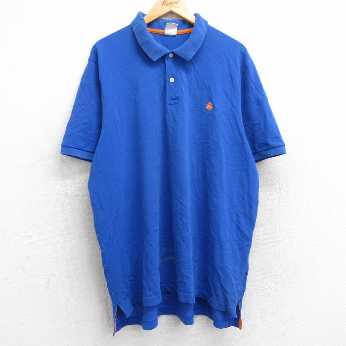 XL★古着 ブルックスブラザーズ BROOKS BROTHERS 半袖 ブランド ポロ シャツ メンズ ワンポイントロゴ 鹿の子 ロング丈 大きいサイズ コットン 青 ブルー 25aug25 中古 トップス