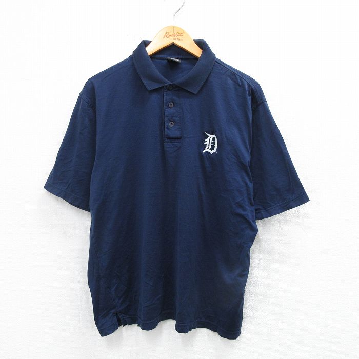 XL★古着 ナイキ NIKE 半袖 ブランド ポロ シャツ メンズ 00年代 00s MLB デトロイトタイガース コットン 紺 ネイビー メジャーリーグ ベースボール 野球 25aug25 中古 トップス