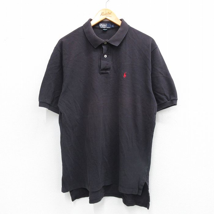 【50%OFF】XL★古着 ラルフローレン Ralph Lauren 半袖 ブランド ポロ シャツ メンズ 90年代 90s ワンポイントロゴ 鹿の子 コットン USA製 黒 ブラック 【spe】 25aug25 中古 トップス