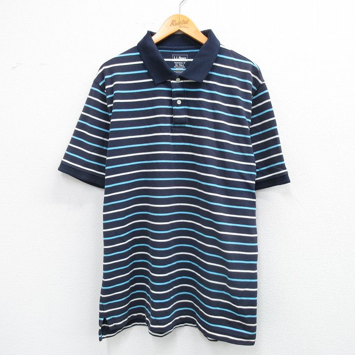 エルエルビーン 半袖ポロシャツ ボーダー ネイビー XL | 古着