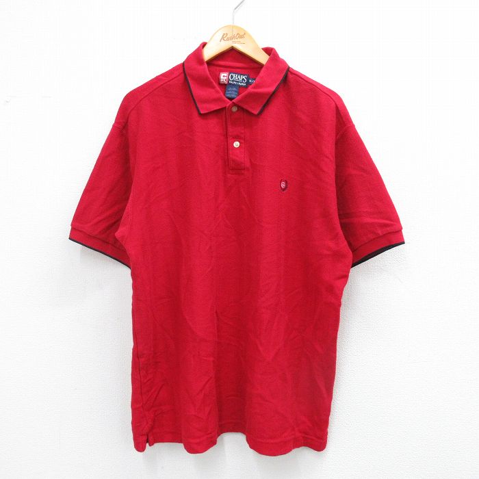 XL★古着 ラルフローレン Ralph Lauren チャップス 半袖 ブランド ポロ シャツ メンズ 90年代 90s ワンポイントロゴ コットン 赤 レッド 25aug25 中古 トップス