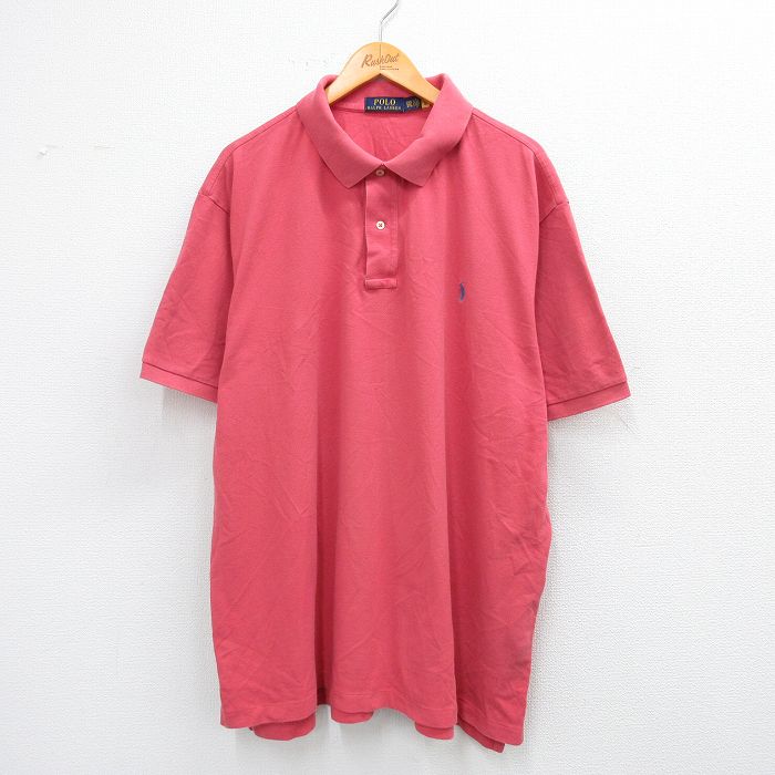 【20%OFF】XL★古着 ラルフローレン Ralph Lauren 半袖 ブランド ポロ シャツ メンズ ワンポイントロゴ 鹿の子 ロング丈 大きいサイズ コットン ピンク系 25aug25 中古 トップス