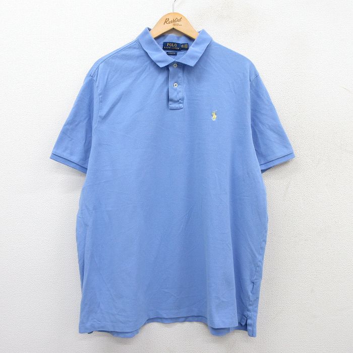 【50%OFF】XL★古着 ラルフローレン Ralph Lauren 半袖 ブランド ポロ シャツ メンズ ワンポイントロゴ 鹿の子 大きいサイズ コットン 薄紺 ネイビー 25aug25 中古 トップス