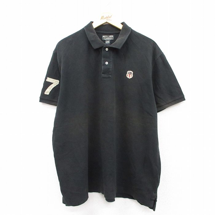 XL★古着 ラルフローレン Ralph Lauren ポロジーンズ 半袖 ブランド ポロ シャツ メンズ ワンポイントロゴ 鹿の子 大きいサイズ コットン 黒 ブラック 25aug25 中古 トップス