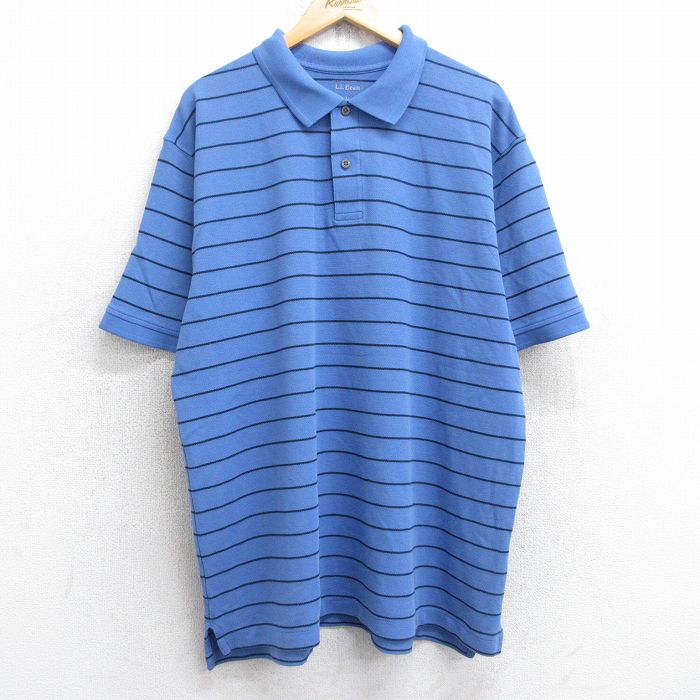 エルエルビーン 半袖ポロシャツ ボーダー ネイビー XL | 古着