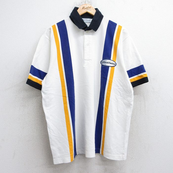 XL★古着 セルジオタッキーニ 半袖 ブランド ポロ シャツ メンズ ワンポイントロゴ 鹿の子 大きいサイズ コットン 白他 ホワイト 25sep03 中古 トップス