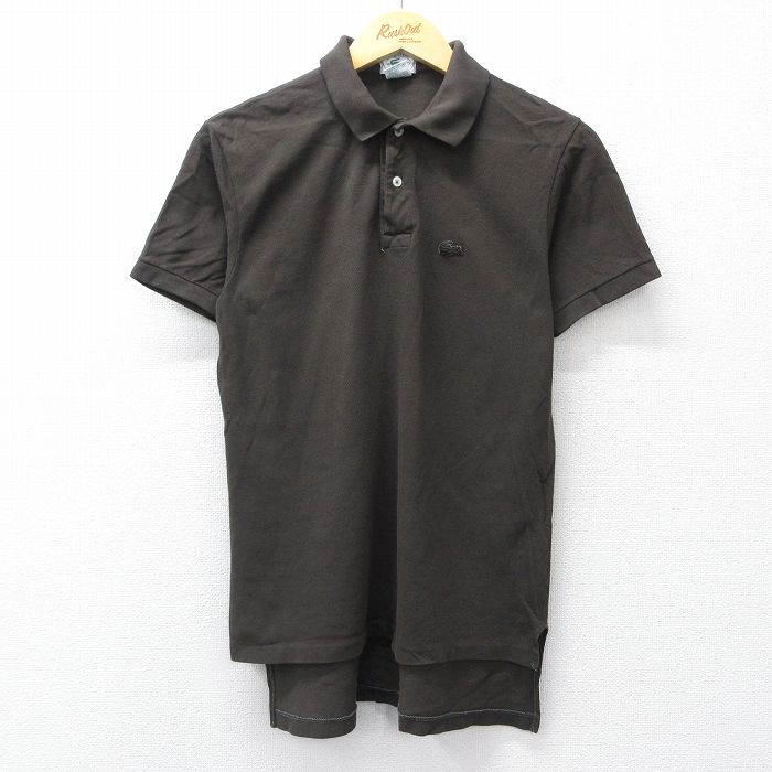 M★古着 ラコステ LACOSTE 半袖 ブランド ポロ シャツ メンズ 90年代 90s ワンポイントロゴ 鹿の子 コットン USA製 こげ茶 26apr10