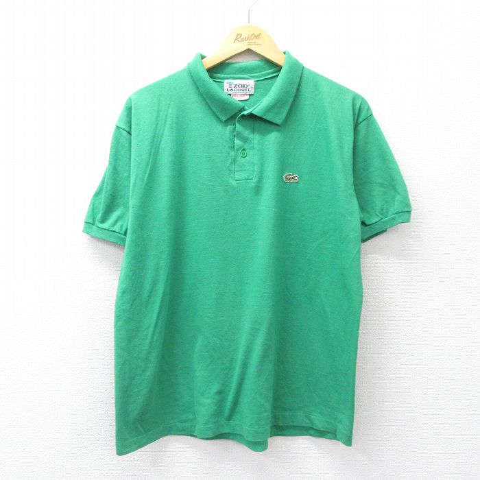 L★古着 ラコステ LACOSTE IZOD 半袖 ブランド ポロ シャツ メンズ 80年代 80s ワンポイントロゴ コットン 緑 26apr10