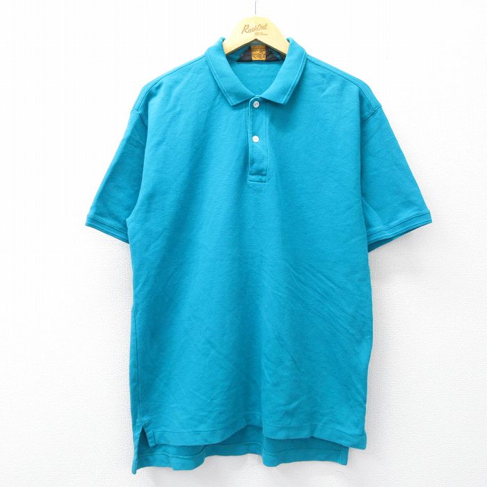 XL★古着 エディーバウアー 半袖 ブランド ポロ シャツ メンズ 90年代 90s 鹿の子 コットン 水色 26apr10