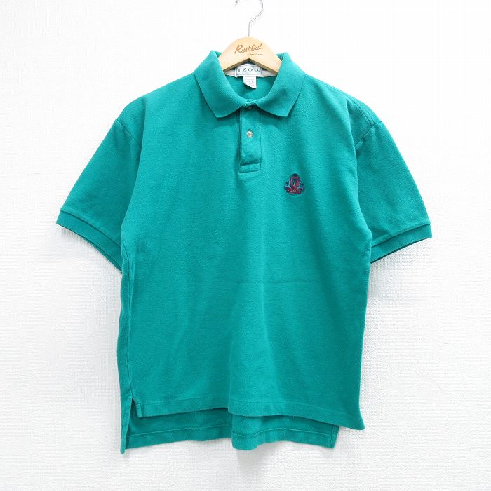 L★古着 IZOD 半袖 ポロ シャツ メンズ 90年代 90s 鹿の子 USA製 青緑 26apr13