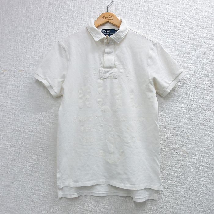 ラルフローレン 90s 半袖ラガーシャツ ビッグロゴ ホワイト L | 古着