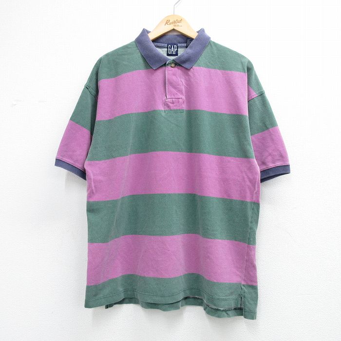 ギャップ 90s 半袖ラガーシャツ ボーダー グリーン メンズXL相当 | 古着