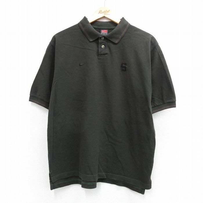 XL★古着 ナイキ NIKE 半袖 ブランド ポロ シャツ メンズ 00年代 00s ワンポイントロゴ S 鹿の子 コットン 黒系 26apr13