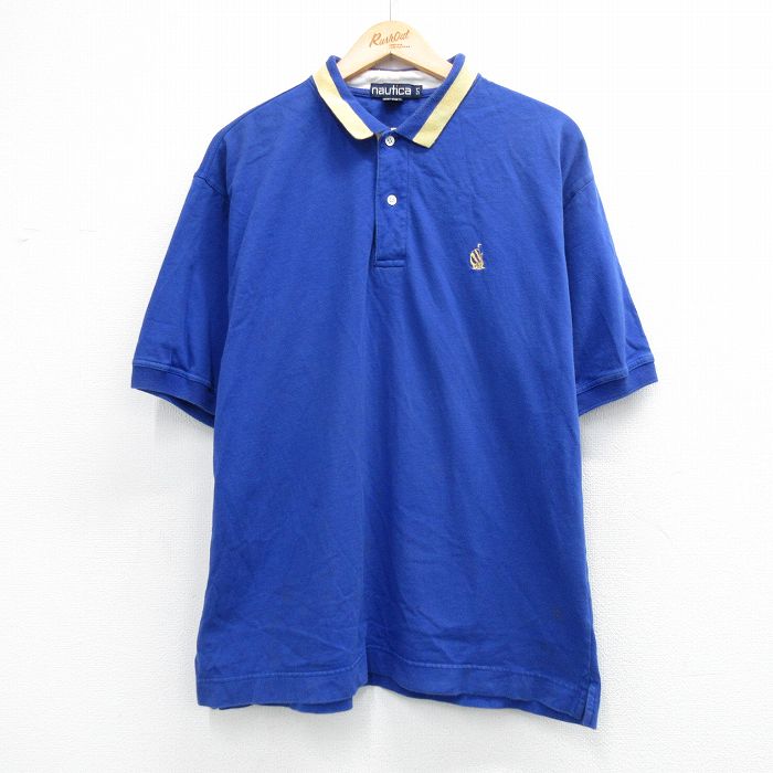 XL★古着 ノーティカ 半袖 ブランド ポロ シャツ メンズ 90年代 90s ワンポイントロゴ コットン 青 26apr13