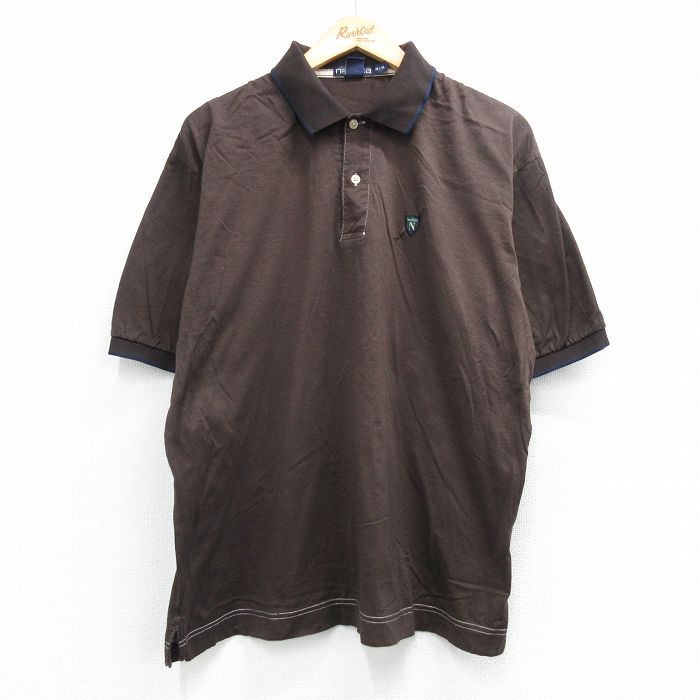 XL★古着 ノーティカ 半袖 ブランド ポロ シャツ メンズ 90年代 90s ワンポイントロゴ 大きいサイズ コットン 茶 26apr13