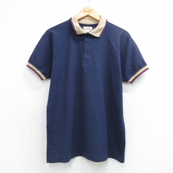 L★古着 エルエルビーン 半袖 ブランド ポロ シャツ メンズ 80年代 80s ラグラン コットン USA製 ネイビー他【spe】 26may13