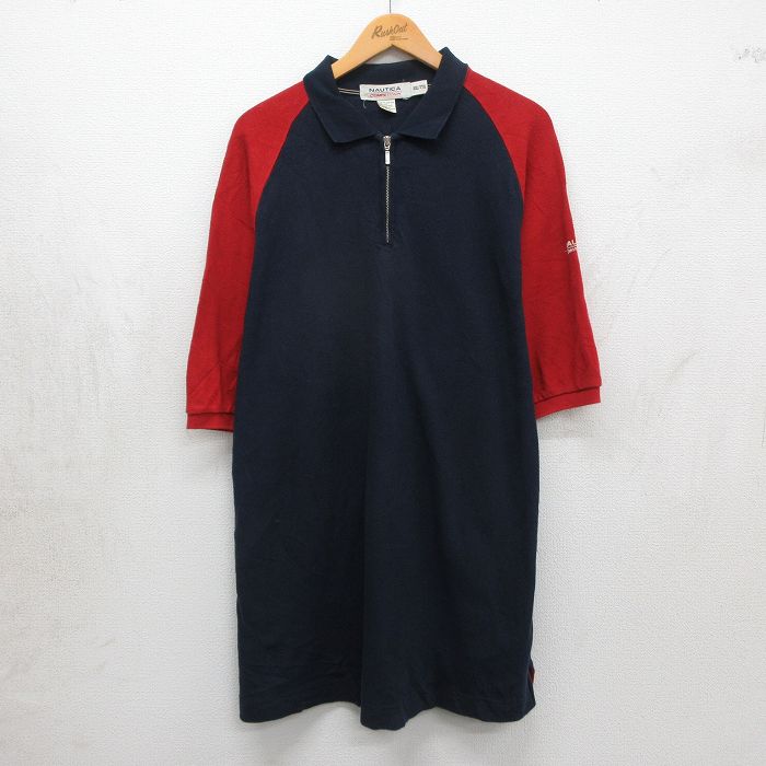 ノーティカ 半袖ハーフジップポロシャツ コンペティション ネイビー XL | 古着