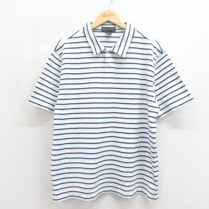 XL★古着 バナナリパブリック 半袖 ブランド ポロ シャツ メンズ 00年代 00s コットン ネイビー ボーダー 26may28
