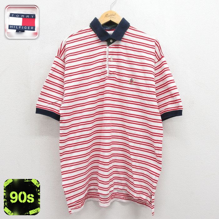 【20%OFF】トミーヒルフィガー 90s 半袖ポロシャツ ワンポイントロゴ レッド メンズXL相当 | 古着