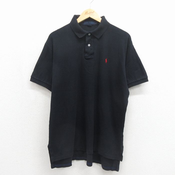 XL★古着 ラルフローレン 半袖 ブランド ポロ シャツ メンズ 90年代 90s ワンポイントロゴ コットン USA製 ブラック【spe】 26may29