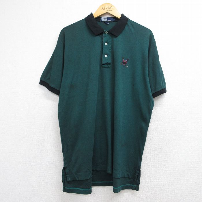 XL★古着 ラルフローレン 半袖 ブランド ポロ シャツ メンズ 90年代 90s ワンポイントロゴ 大きいサイズ コットン グリーン 26jun04