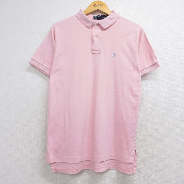 L★古着 ラルフローレン 半袖 ブランド ポロ シャツ メンズ 90年代 90s ワンポイントロゴ コットン USA製 ピンク【spe】 26jun04