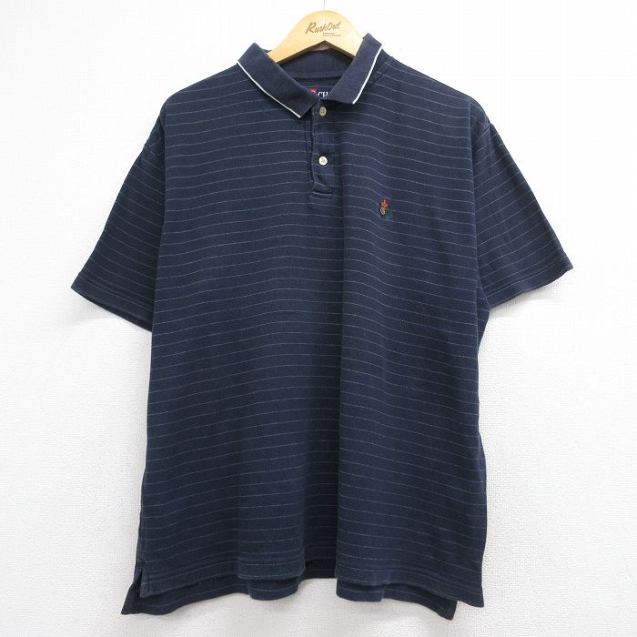 XL★古着 ラルフローレン チャップス 半袖 ブランド ポロ シャツ メンズ 90年代 90s ワンポイントロゴ 大きいサイズ ネイビー ボーダー 26jun04