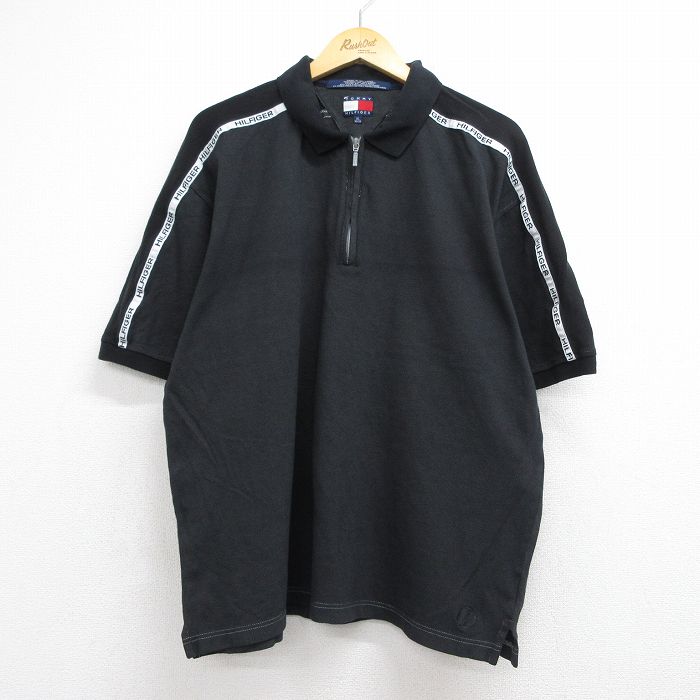トミーヒルフィガー 90s 半袖ポロシャツ ワンポイントロゴ ブラック メンズXL相当 | 古着