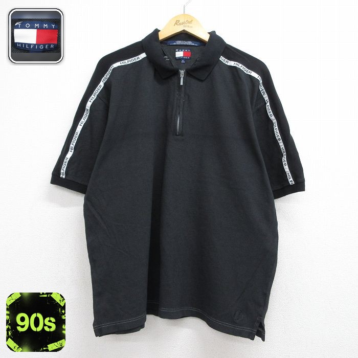 トミーヒルフィガー 90s 半袖ポロシャツ ワンポイントロゴ ブラック メンズXL相当 | 古着