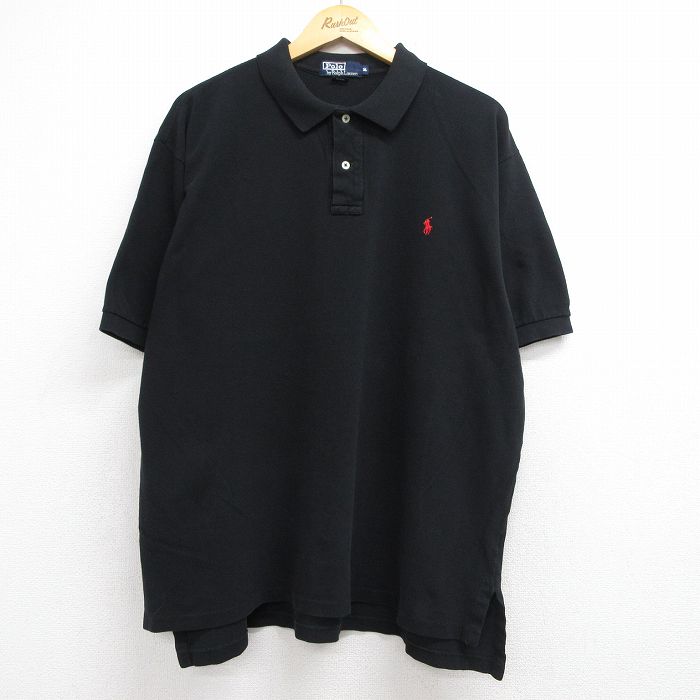 XL★古着 ラルフローレン 半袖 ブランド ポロ シャツ メンズ 90年代 90s ワンポイントロゴ 鹿の子 大きいサイズ コットン USA製 ブラック【spe】 26jun10